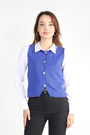 1549 Bisiklet Yaka Düğmeli Süveter