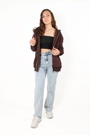 2501 Fermuarlı Kapşonlu Sweat