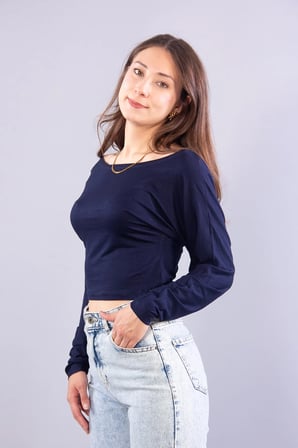 6895 (N-2653) Kayık Yaka Yarasa Kol Bluz
