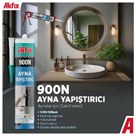 AKFİX AYNA SİLİKONU 900N  HIZLI KÜRLEŞME AYNALAR İÇİN ÖZEL TASARLANMIŞTIR 280 ML