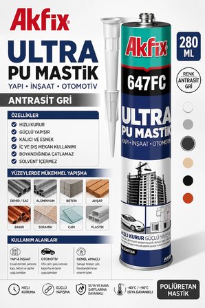 Antrasit Gri Ultra Pu Mastik Yapı-İnşaat-Otomobil Hızlı Kuruma Demir Sac Alüminyumda Beton Ahşap Bakır Seramikte 280 ML