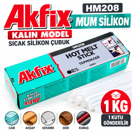 Akfix Mum Silikon Kalın Model HM208 ( 1 Kg) Sıcak Mum Çubuk 1 Kutu Gönderilir GA100