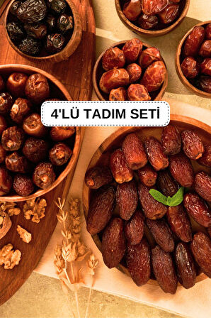 Derme 4’lü Hurma Tadım Seti – Kudüs Jumbo, Medine Duble, Sugai ve Acve (4 x 125 g | Toplam 500 g)