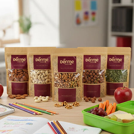 Okul Paketi ( Çiğ Kaju,Çiğ Badem,Çiğ Fındık,Kabak çekirdeği ) Granola Hediye