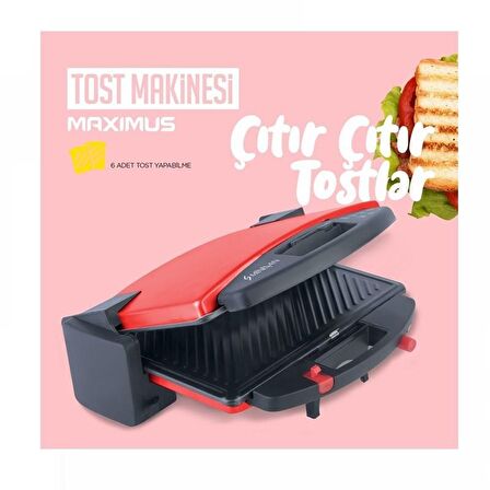 Minisan Maximus Kırmızı Tost Makinesi - Bordo Renk