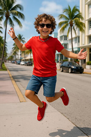 Kırmızı Çocuk T-shirt Unisex | %100 Pamuk |