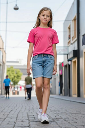 Fuşya Çocuk T-shirt Unisex | %100 Pamuk |