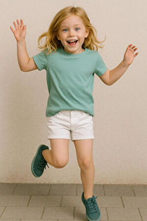 Yosun Yeşili Çocuk T-shirt Unisex | %100 Pamuk |