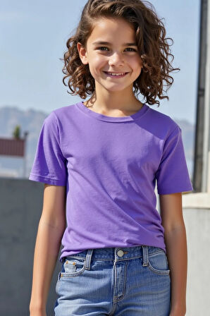 Eflatun Çocuk T-shirt Unisex | %100 Pamuk |