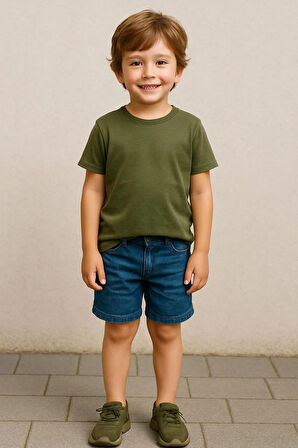 Haki Çocuk T-shirt Unisex | %100 Pamuk |