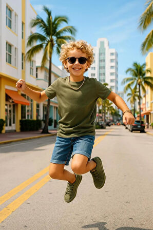 Haki Çocuk T-shirt Unisex | %100 Pamuk |