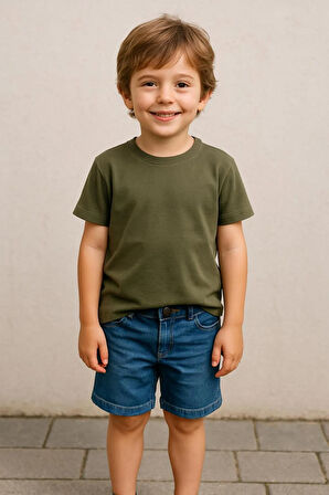 Haki Çocuk T-shirt Unisex | %100 Pamuk |