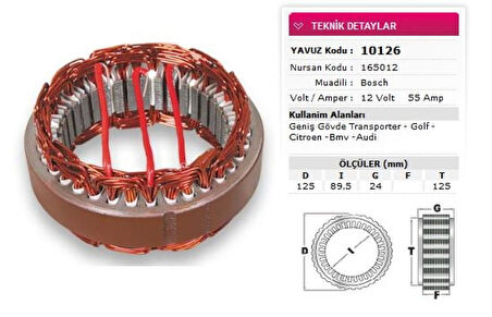 Vag Stator Bosch Tip 12v 55a Genis Govde T Porter Golf Citroen Bmv Audı Nursan 165012 - Yavuz 10 126