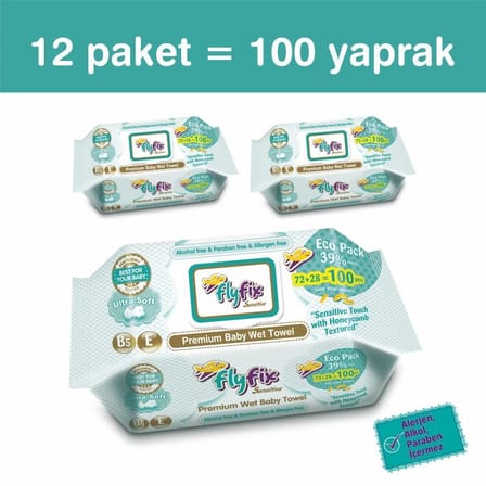 FLYFİX SENSİTİVE ISLAK HAVLU 100 ADET X 12 PAKET