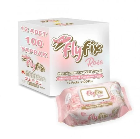 FLYFİX ROSE GÜL KOKULU ISLAK HAVLU 100 ADET X 12 PAKET