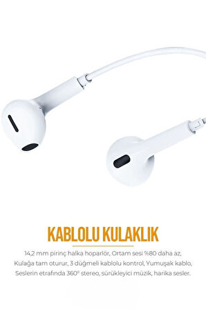 PDAteknoloji Lightning Girişli Kablolu Earpods Kulaklık AZ-E04 (Tak Çalıştır)