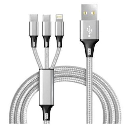 Concord 2.4A 120Cm 3 Çıkışlı Mikro Usb Lightning Type-C Kablo