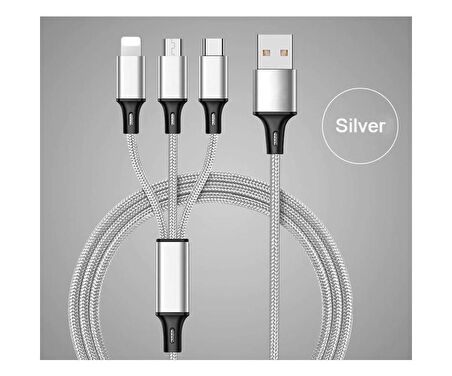 Concord 2.4A 120Cm 3 Çıkışlı Mikro Usb Lightning Type-C Kablo