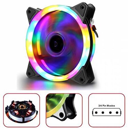 Concord C892 RGB Gökkuşağı Renkli 12cm Soğutucu PC Kasa Fanı