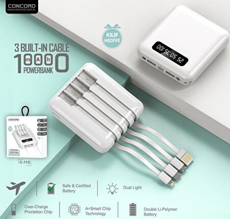 Concord C115 10.000 Mah Powerbank Typc Lighting Micro Usb Kılıf Hediyeli