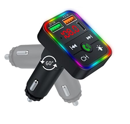 Concord C618 Rgb Işıklı PD 18 + QC 3.1A Şarj Oynar Başlıklı Bluetooth 5.1V Fm Transmitter 