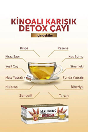 Mahbuba Kinoalı Karışık Detox Diyet Glutensiz Form Bitki Çayı 1 Aylık - ( 30 Kullanım ) Net 60gr x 2 Paket