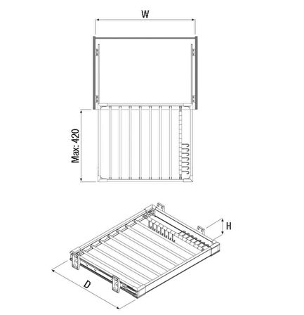 Starax 6205 Gri Pantolonluk Yan Ray Alüminyum Kapak Ölçüsü 6