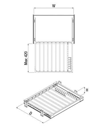 Starax 6208 Gri Pantolonluk Yan Ray Alüminyum Kapak 90Cm