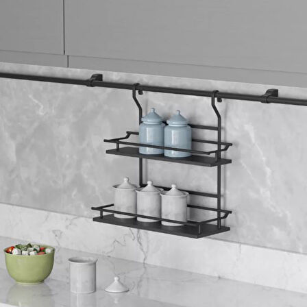 Starax 4127 İki Raflı Ahşap Baharatlık Antrasit