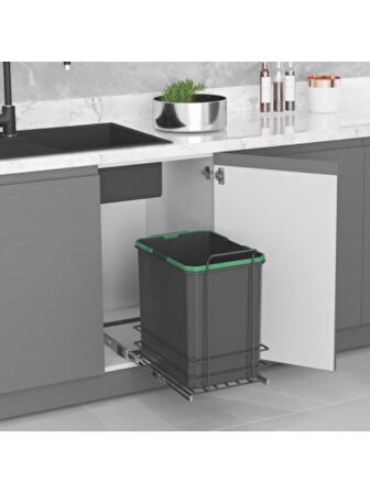 Starax S-2580-A Bağımsız Teleskopik Raylı Zemin Bağlantılı Plastik 35 Lt. Antrasit Çöp Kovası