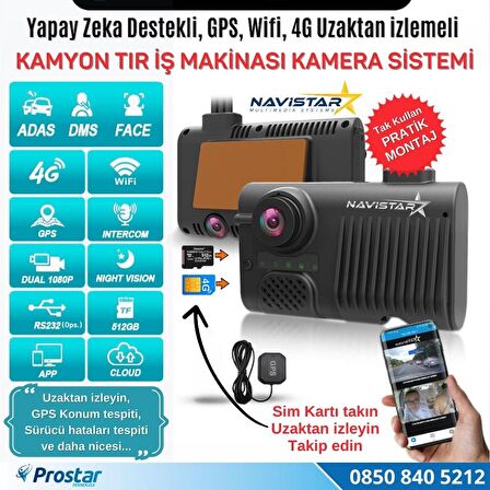 4G Uzaktan izlemeli 2 Kameralı Wifi GPS Yapay Zeka destekli Akıllı Dashcam Kamyon Tır Kamera Sistemi