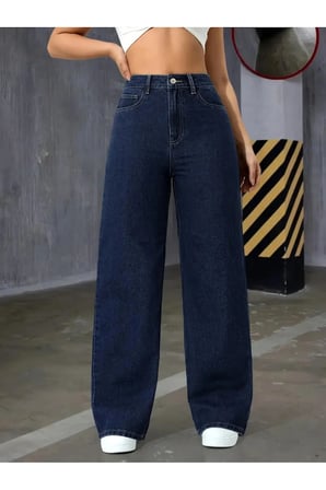 Kadın Likralı Lacivert Salaş Kot Jean Pantolon New Sezon-3