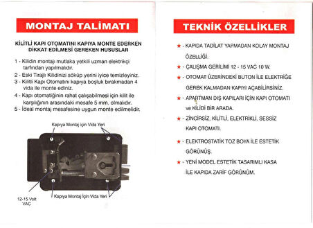 MUTLUSAN Kilitli Kapı Otomatiği 12v Bilyeli (Mekanik Butonlu)