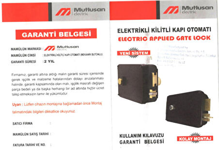 MUTLUSAN Kilitli Kapı Otomatiği 12v Bilyeli (Mekanik Butonlu)