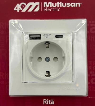 MUTLUSAN RİTA USB+TYPE-C Lİ TOPRAKLI PRİZ BEYAZ