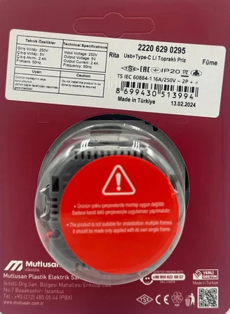 MUTLUSAN RİTA USB+TYPE-C Lİ TOPRAKLI PRİZ FÜME
