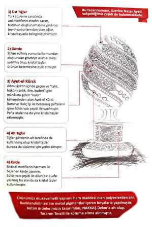 Yumurta Ayetel Kürsi Kristal Taşlı Dini Hediyelik Biblo (Küçük Boy) Gümüş