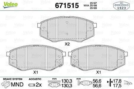 Kia Fren Balatası On Hyundaı İx20 10-> Soul II 14-> - Valeo 671515
