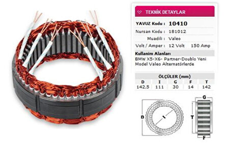 Fiat Stator Valeo Tip 12v 150a Bmw X5 X6 Partner Doblo Ym Valeo 6 Uclu Nursan 181012 - Yavuz 10 410