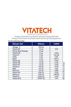 Vitatech Omega 3 Multivitamin Ve Mineral Ginseng 30 Kapsül