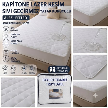 LAZER BASKI KAPİTONE SIVI GECİRMEZ YATAK ALEZİ YATAK KORUYUCU 180X200