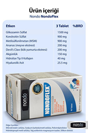 Flex 90 Tablet (GLUKOZAMİN, GLUCOSAMİNE, MSM, KONDROTİN,TİP 2 KOLAJEN AKKÜNLÜK EKSTESİ)