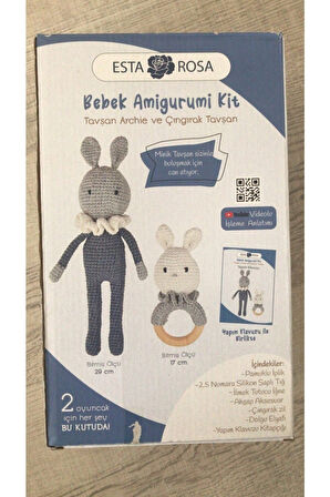 Esta Rosa Tavşan Archie Ve Çıngırak Tavşan Bebek Amigurimi Kiti