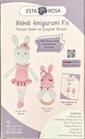 Esta Rosa Tavşan Rosie Ve Çıngırak Tavşan Bebek Amigurimi Kiti