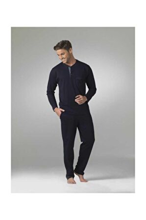 Erkek Uzun Kol Çeyiz Lacivert Pijama Takım 5454