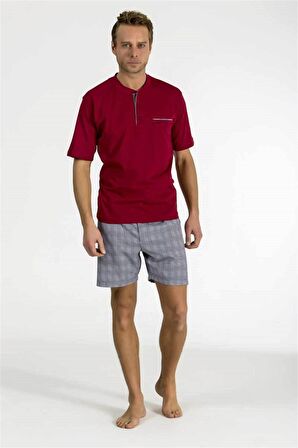 Erkek Bordo Coton Rob Şotrlu Pijama Takımı
