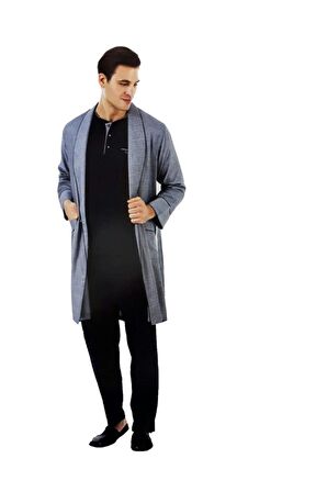 Erkek Şortlu Lacivert Pijama + Robdöşambr 5'li Set - 5590