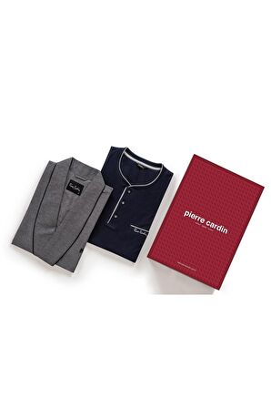 Lacivert Robdöşambır Ve Penye Uzunkollu Pijama Damat Çeyiz Seti 5610