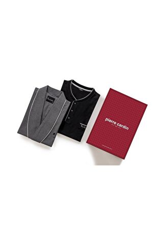 Siyah Robdöşambır Ve Penye Uzunkollu Pijama Damat Çeyiz Seti 5610