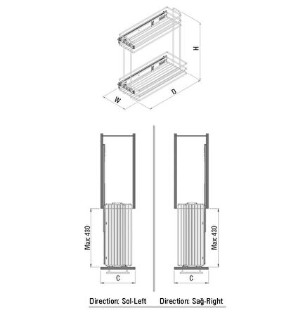 Starax 2213 Krom Tezgah Altı Deterjanlık Yan Raylı Kapak 20C